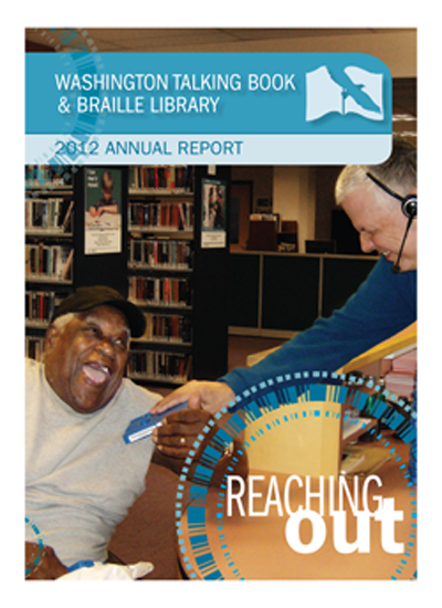 Cover Photo: Image of Alan Bentson handing digital book to patron