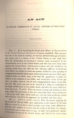 homestead act 1862 map. The Homestead Act and Land