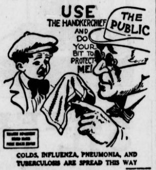 Black and white illustration reminding people to use a handkerchief.