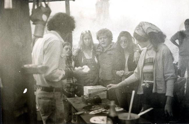 Ruth Reichl cooks a pancake on hot glass, 1972 (Photo: Pilchuck Glass School)