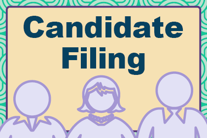"Candidate Filing" with silhouettes of three people