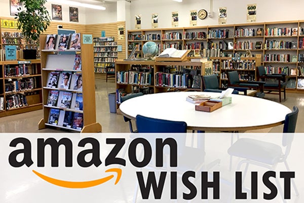 Amazon logo above a stack of books