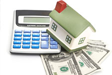 calculator, money and house