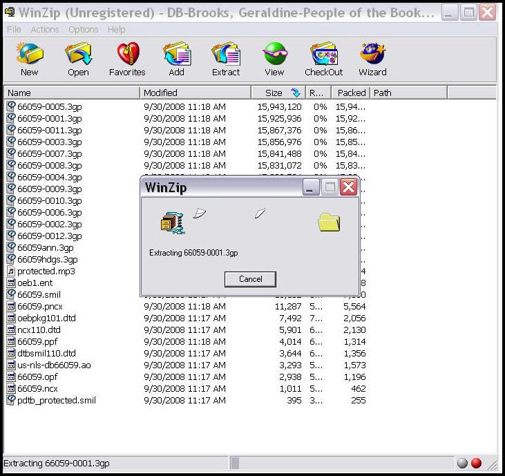 Figure 8: Screenshot Unzipping program extracting book. Figure 8: Screenshot Unzipping program extracting book.
