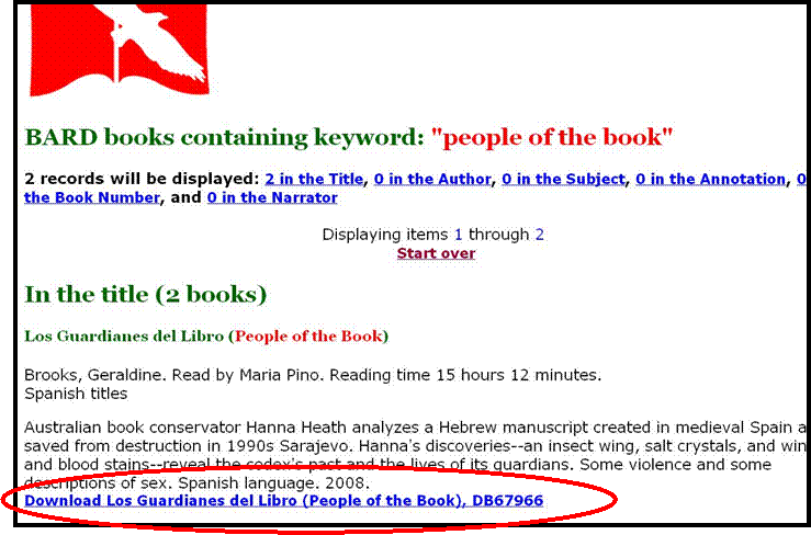 Figure 2: Screenshot of BARD search results with "Download" link circled Figure 2: Screenshot of BARD search results with "Download" link circled