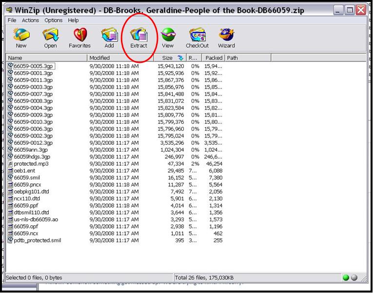 Figure 4: Screenshot of WinZip program with "Extract" button circled Figure 4: Screenshot of WinZip program with "Extract" button circled