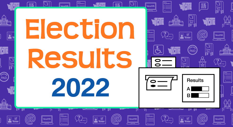 “Election Results, 2022” with illustration of ballot going through tabulation machine.