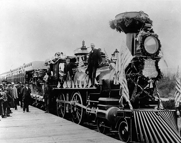 Trainloads of people from Washington Territory attended the gala last spike driving ceremonies of the transcontinental Northern Pacific Railroad, Montana, 1883. Courtesy Historical Photography Collections, University of Washington Libraries.