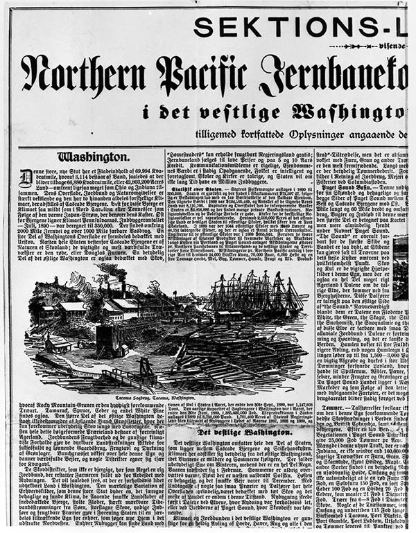Norwegian literature of the Northern Pacific Railroad. Courtesy Historical Photography Collections, University of Washington Libraries. 