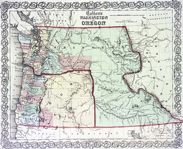 Oregon statehood 1859 Annexation of eastern Oregon country. Courtesy Washington State Historical Society