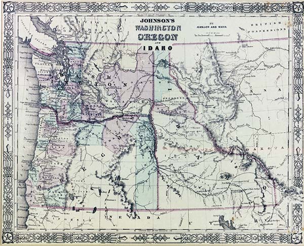 The original Washington Territory 1853 from the Rocky Mountains to the Pacific Ocean. Courtesy Washington State Historical Society