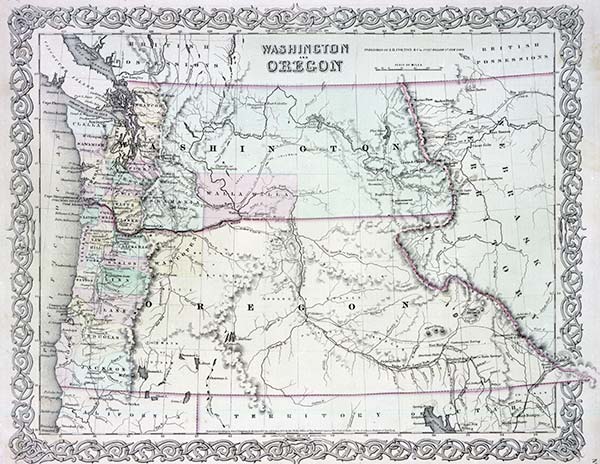 Final boundaries of Washington Territory. Creation of Idaho Territory 1863, Washington statehood 1889