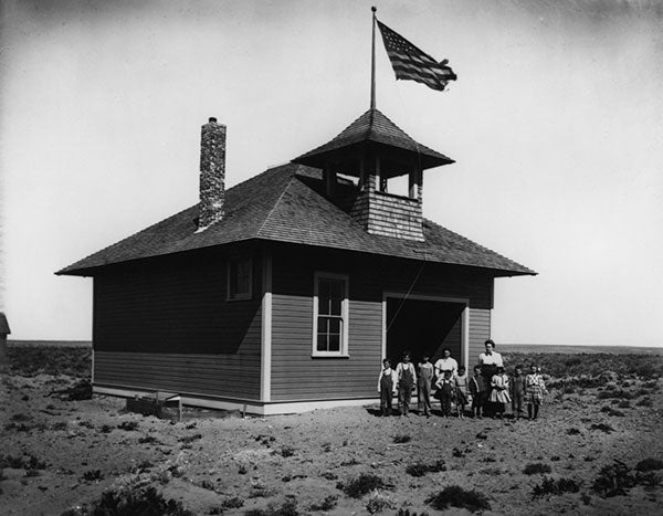 Asahel Curtis photographed these barefoot school children at Burbank, near Pasco in 1909. Courtesy Washington State Historical Society.