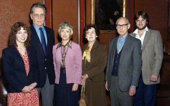 Carolyn Dimmick poses with her family after being sworn in
to the Washington Supreme Court on January 2, 1981. From
left: Her daughter Dana, husband Cyrus, Carolyn, her parents,
Margaret and Maurice Reaber, and son Taylor.