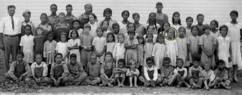 Lillian Allen (face circled) with the students and faculty of the rural Illinois school in the 1920s.