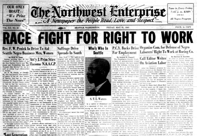 A front page from a 1940 edition of Seattle’s leading black newspaper. James Walker was its Bremerton business manager.