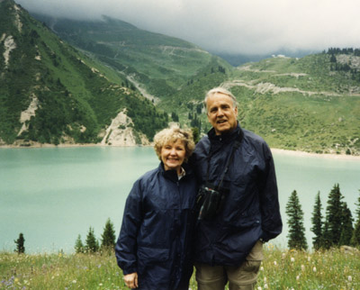 Betty and Bob Utter in the hills of Kazakhstan.
