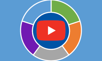 Illustration of multi-colored circle with YouTube play button in middle
