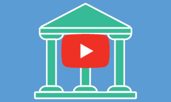 Illustration of building with pillars and YouTube play button on top