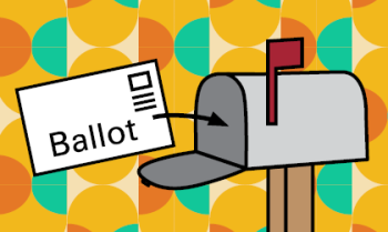 Ballot being put in a mailbox with its outgoing flag up.
