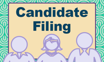 "Candidate Filing" with silhouettes of three people