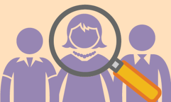 Silhouettes of people with a magnifying glass over one of them.
