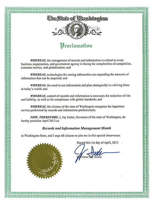 2013 Records Management Month proclamation