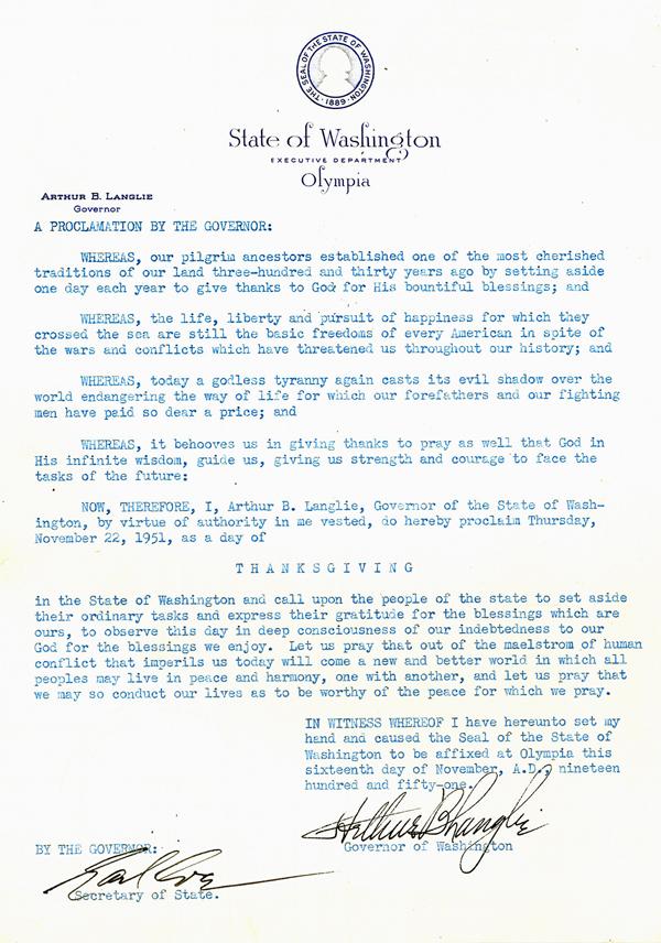 LanglieThanksgivingProclamation1951