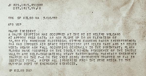 Mt St Helens Eruptuion Telex 1980