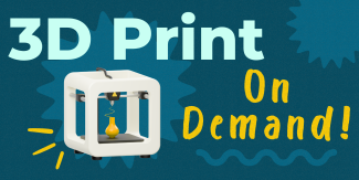 3D Print on Demand! Graphic of small 3D printer.
