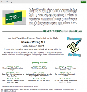 Mount Vernon City Library - Renew Washington Programs