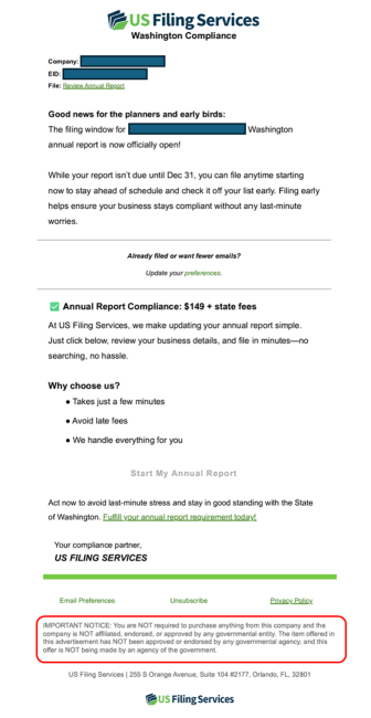US Filing Services - 3rd Party Solicitation