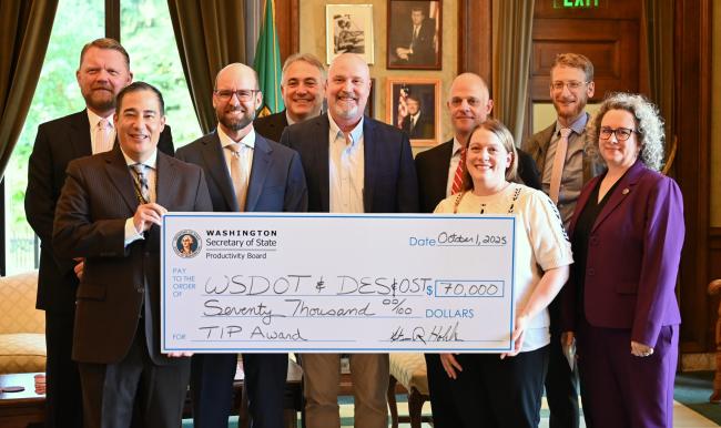 A team from the Washington State Department of Transportation, Department of Enterprise Services and Office of the State Treasurer won the largest Team Incentive Program award to date