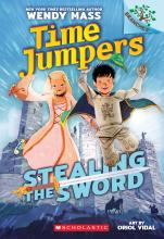 Book cover shows a girl and a boy in medieval clothing in front of a castle.