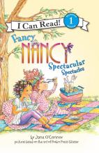 Cover of Fancy Nancy Spectacular Spectables book showing Nancy looking at her glasses while enjoying a picnic with her friend